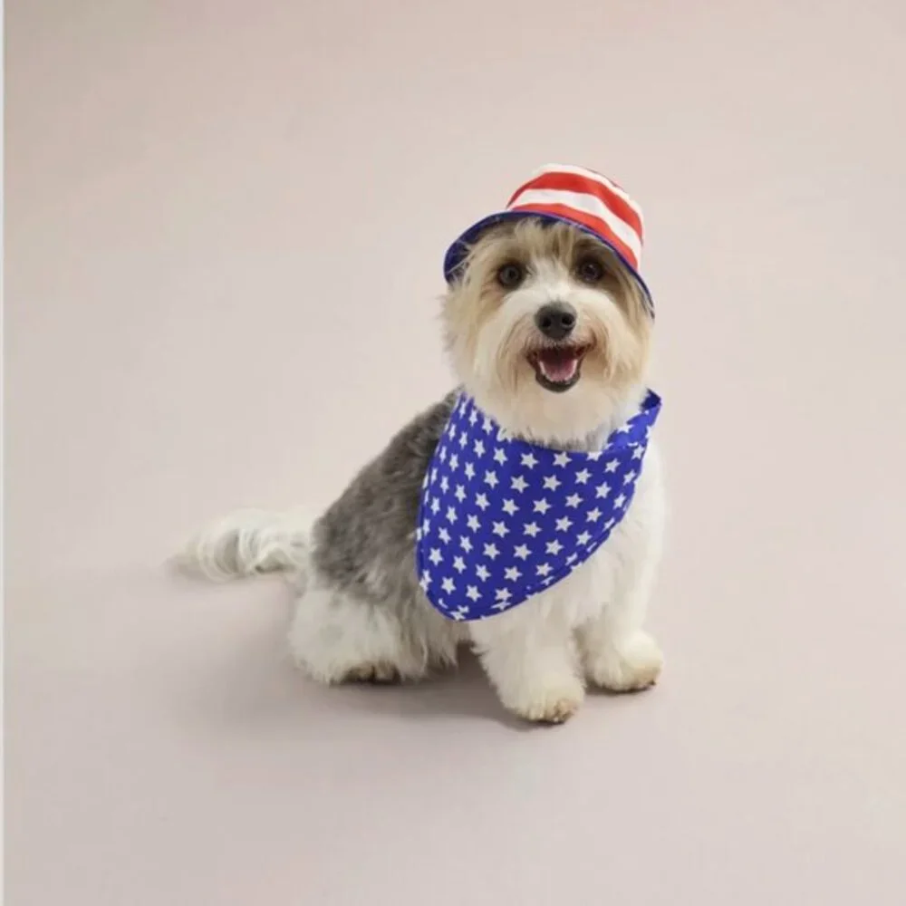 NEW Woof Pet Scarf Bandana‎ & Bucket Hat Size Large/X-large Red White & Blue